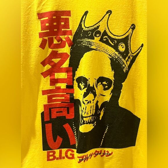 NOTORIOUS B.I.G. T Shirt Yellow Large Biggie Smalls Skull Japanese - Picture 6 of 6
